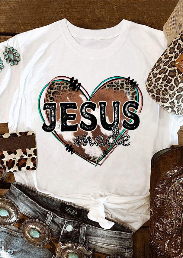 

T-shirts Tees Jesus Made Leopard Heart T-Shirt Tee in White. Size