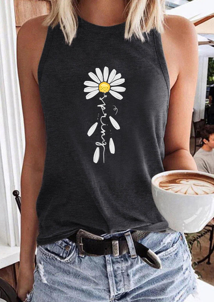 

Tank Tops Spring Daisy Sleeveless Tank Top in Dark Grey. Size