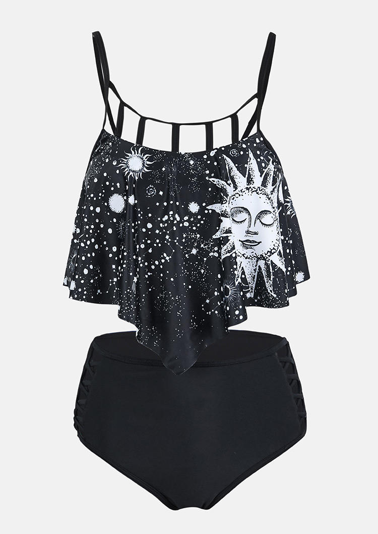 

Tankinis Sun Moon Hollow Out Criss-Cross Tankini Set in Black. Size: ,L