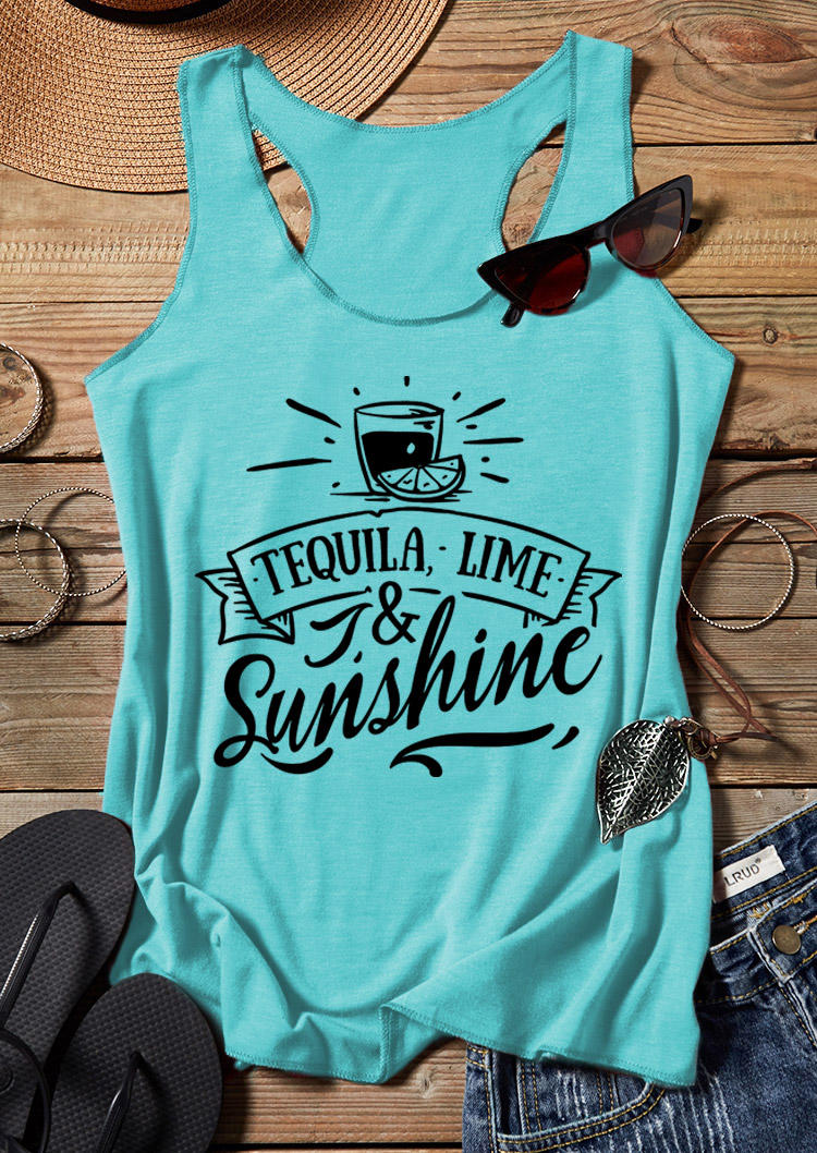 Tank Tops Tequila Lime And Sunshine Tank Top in Cyan. Size: S,M,L,XL