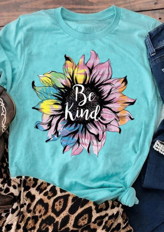 

T-shirts Tees Be Kind Gradient Sunflower T-Shirt Tee in Cyan. Size