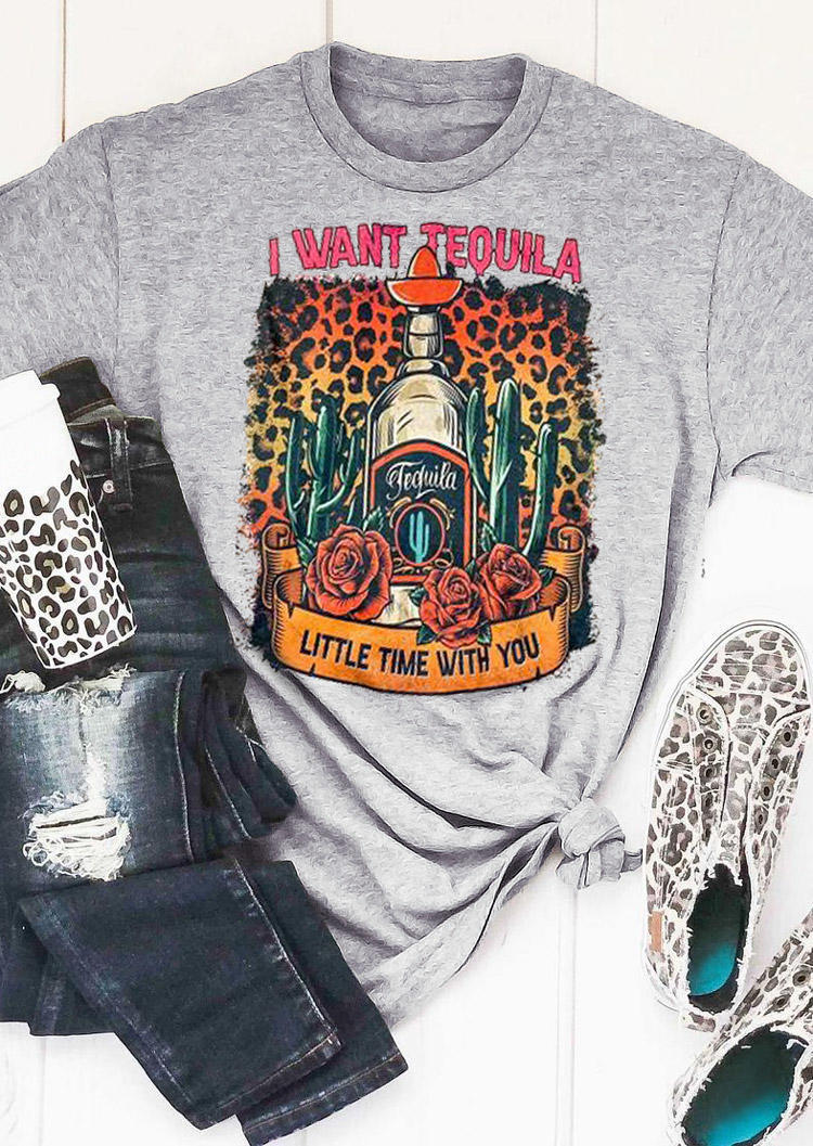 

T-shirts Tees I Want Tequila Little Time With You Leopard Cactus T-Shirt Tee in Gray. Size: ,M,L,XL