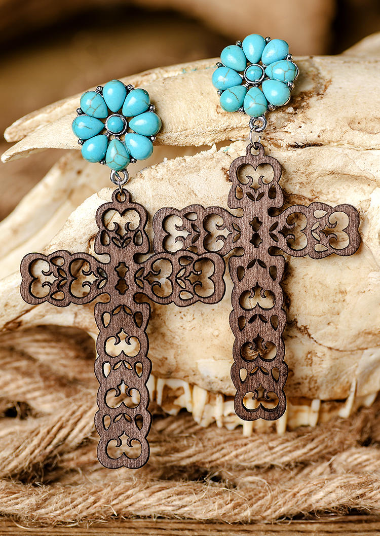 Turquoise Hollow Out Cross Earrings