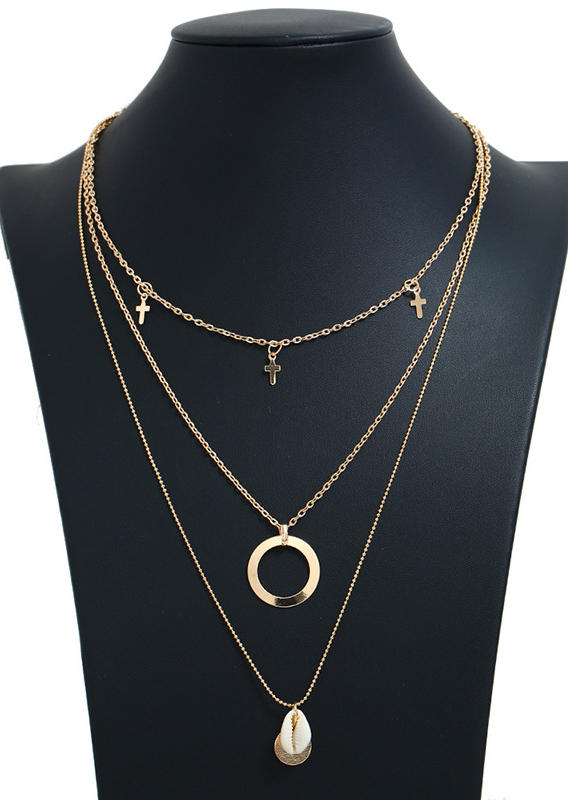 

Necklaces Cross Shell Circle Multi-Layered Pendant Necklace in Gold. Size