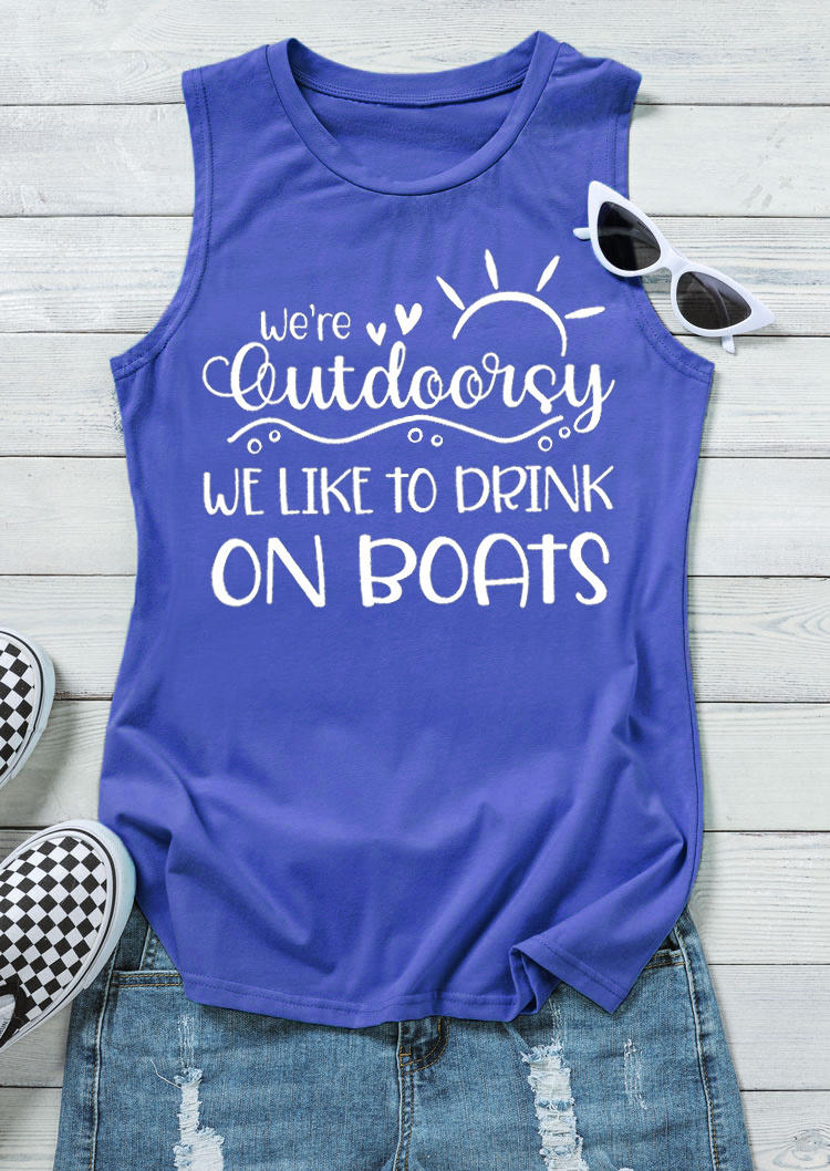 

Tank Tops We're Outdoorsy We Like To Drink On Boats Very Peri Tank Top in Blue. Size