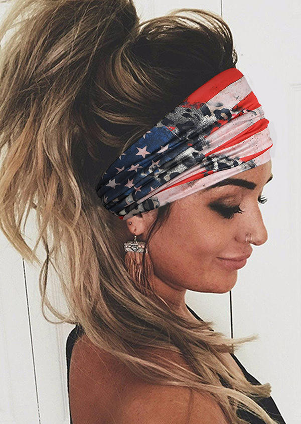 American Flag Leopard Yoga Wide Headband in Multicolor. Size: One Size