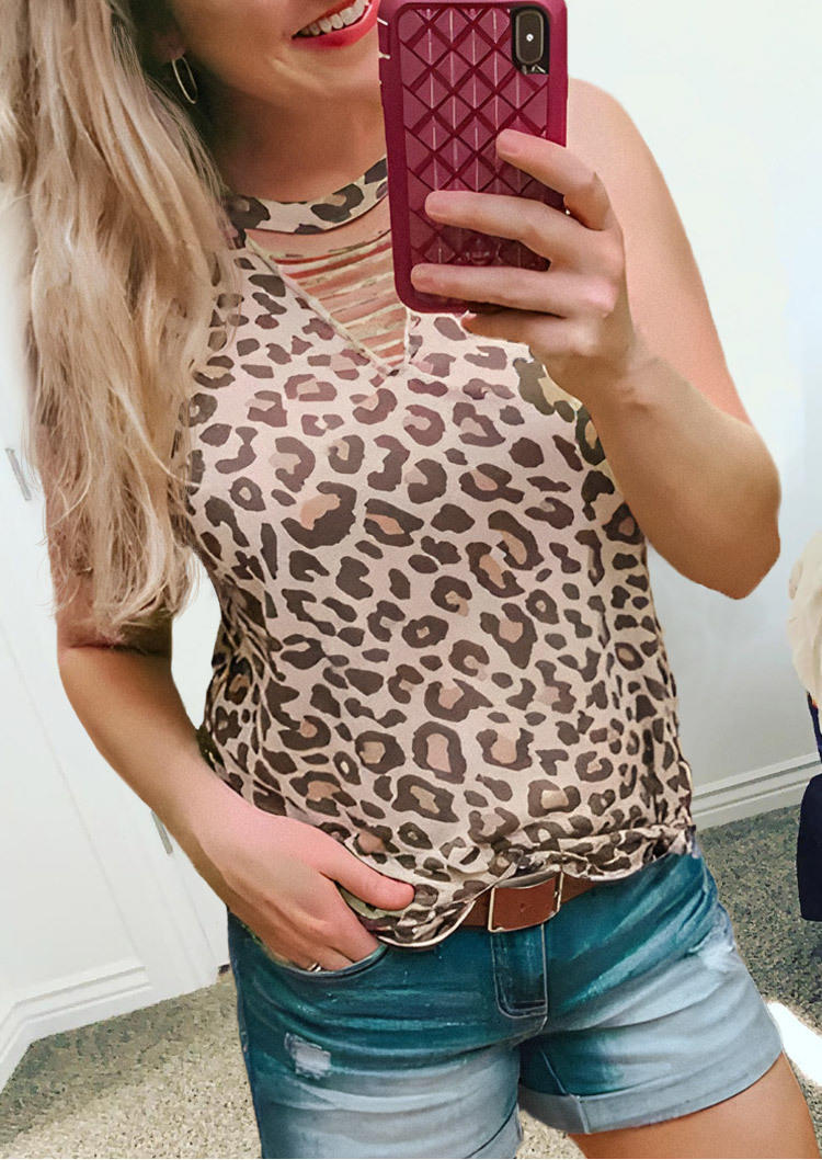 

Tank Tops Leopard Hollow Out O-Neck Tank Top in Multicolor. Size