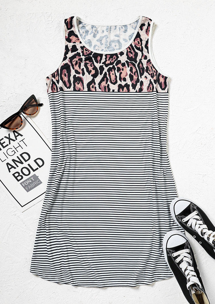 

Mini Dresses Leopard Striped Sleeveless Casual Mini Dress in Multicolor. Size