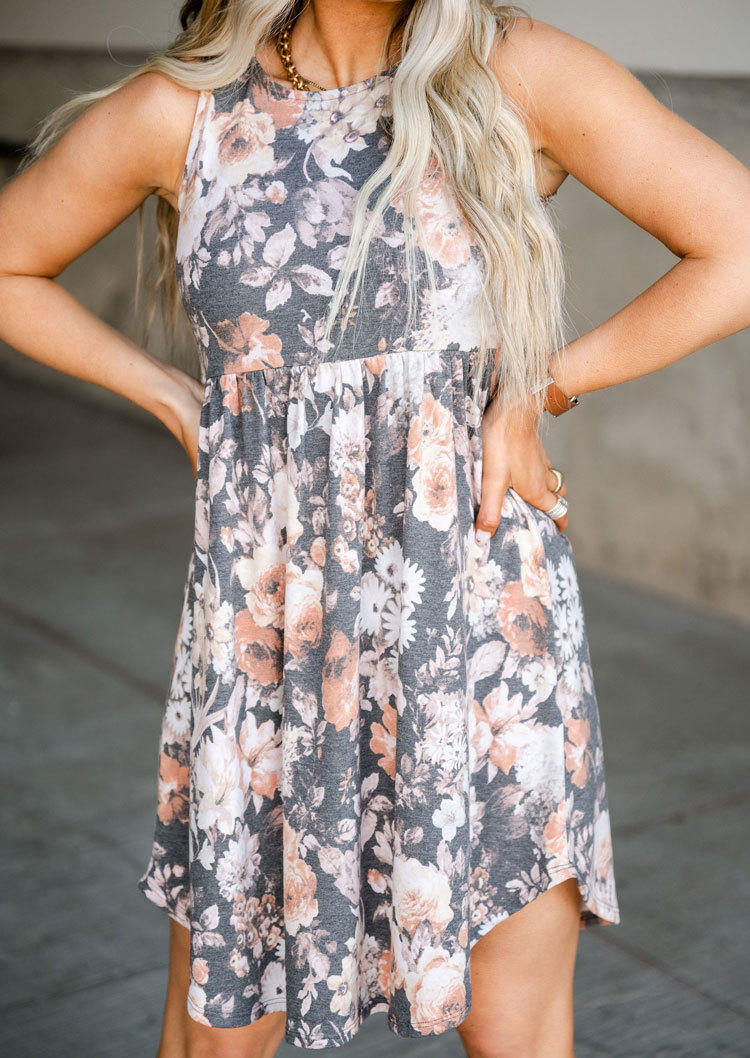 

Mini Dresses Floral Ruffled Sleeveless Mini Dress in Multicolor. Size