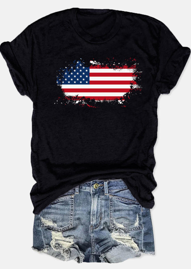 

T-shirts Tees American Flag O-Neck T-Shirt Tee in Black. Size: ,M,L,XL