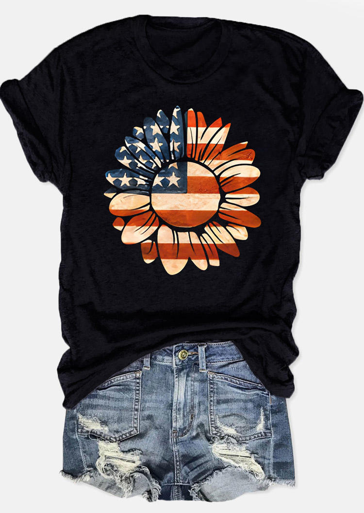 

T-shirts Tees American Flag Sunflower T-Shirt Tee in Black. Size: ,M,L,XL