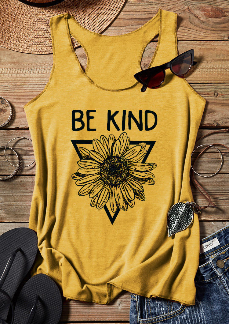 Tank Tops Be Kind Sunflower Racerback Tank Top in Yellow. Size: S,M,L,XL