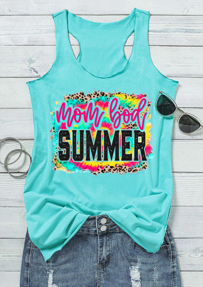 

Tank Tops Mom Bod Summer Leopard Tie Dye Racerback Tank Top in Cyan. Size
