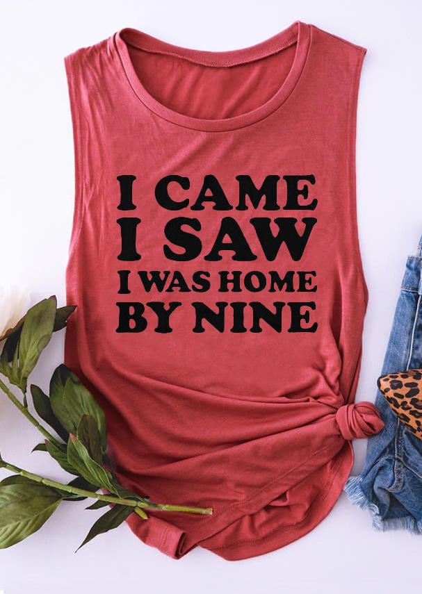 

Tank Tops I Came I Saw I Was Home By Nine Tank Top in Brick Red. Size: ,M,L,XL