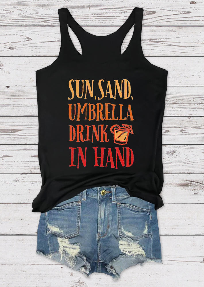 Sun Sand Umbrella Drink In Hand Racerback Tank - Black
