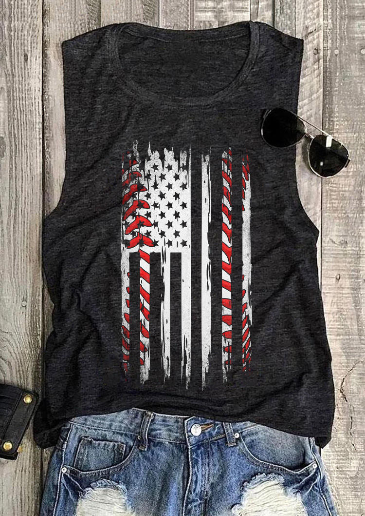 

Tank Tops American Flag Star Baseball Casual Tank Top - Dark Grey in Gray. Size