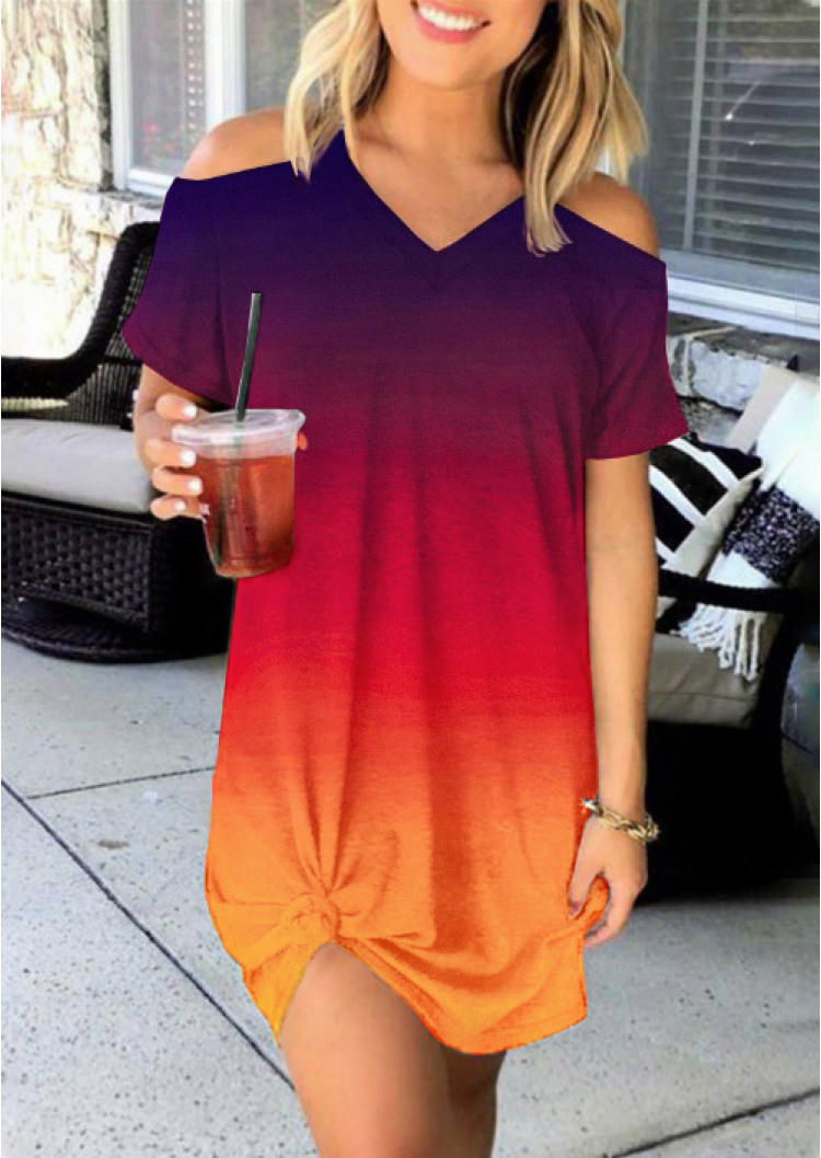 

Mini Dresses Gradient Cold Shoulder V-Neck Mini Dress in Multicolor. Size: ,XL