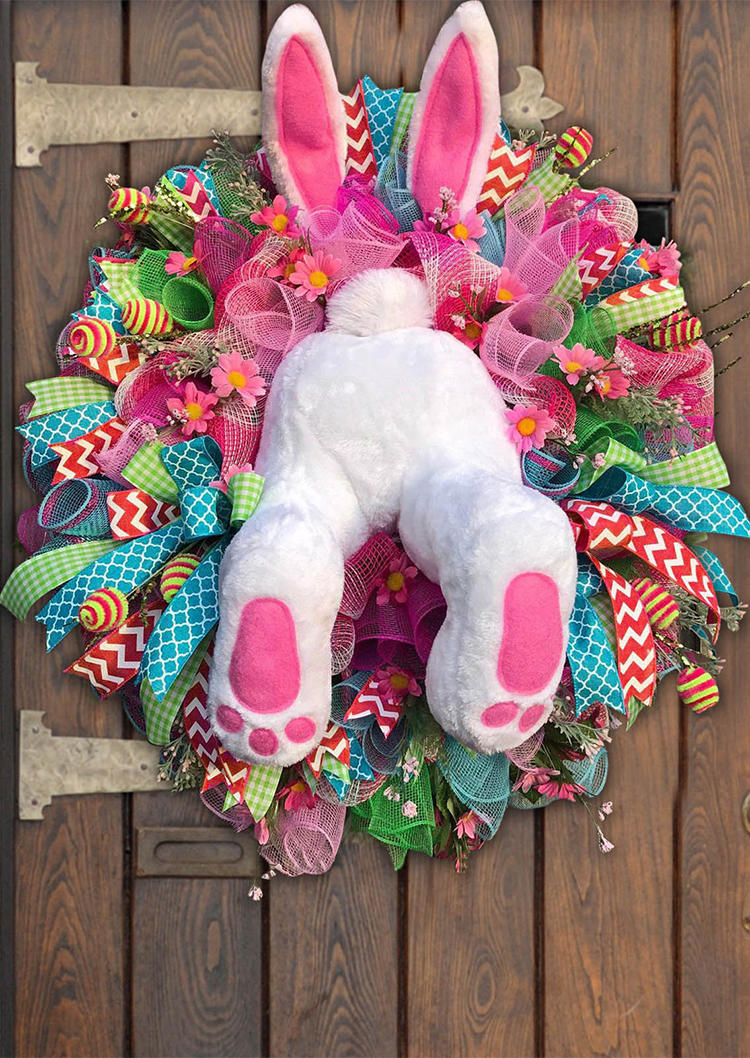 Easter Day Bunny Rabbit Wreath Ornament in Multicolor. Size: One Size