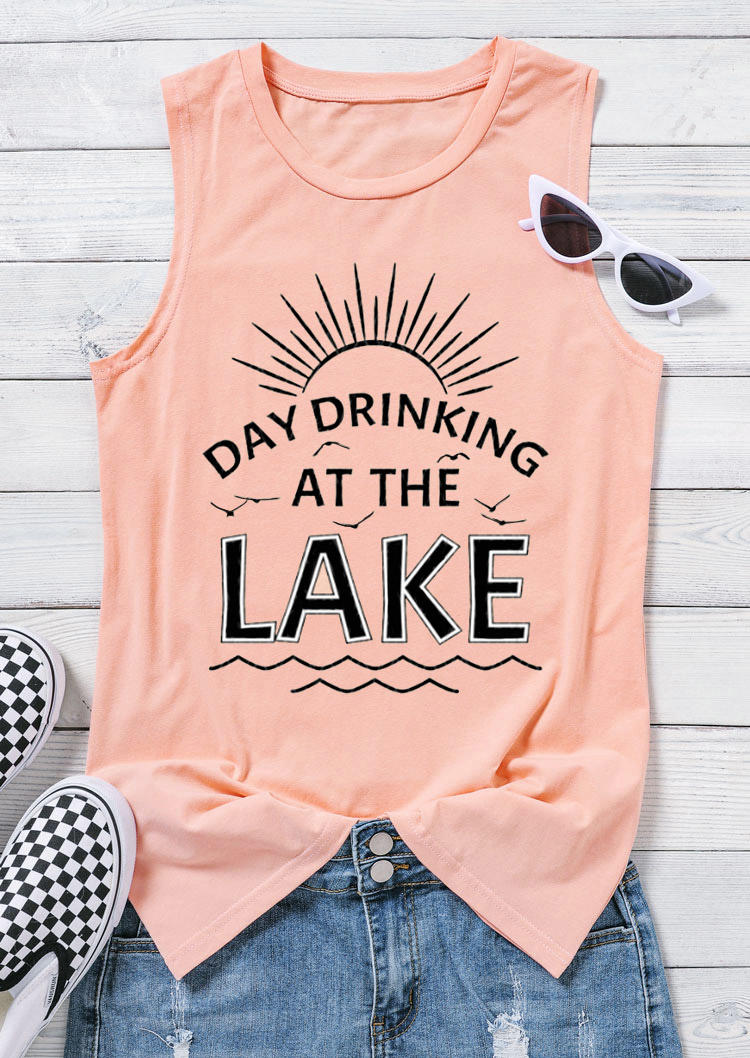 

Tank Tops Day Drinking At The Lake Tank Top in Pink. Size: ,M,L,XL