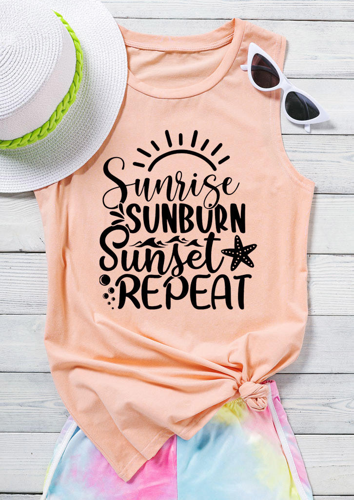 

Tank Tops Sunrise Sunburn Sunset Repeat Starfish Tank Top in Pink. Size: ,M,L,XL