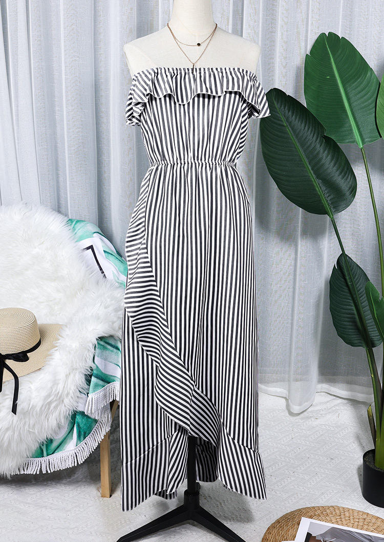 

Maxi Dresses Striped Slit Off Shoulder Maxi Dress in Stripe. Size