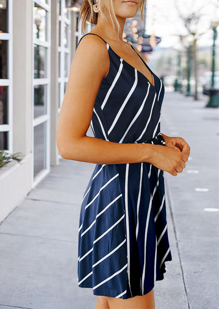 

Mini Dresses Striped Spaghetti Strap Tie Mini Dress in Deep Blue. Size: ,M,L,XL