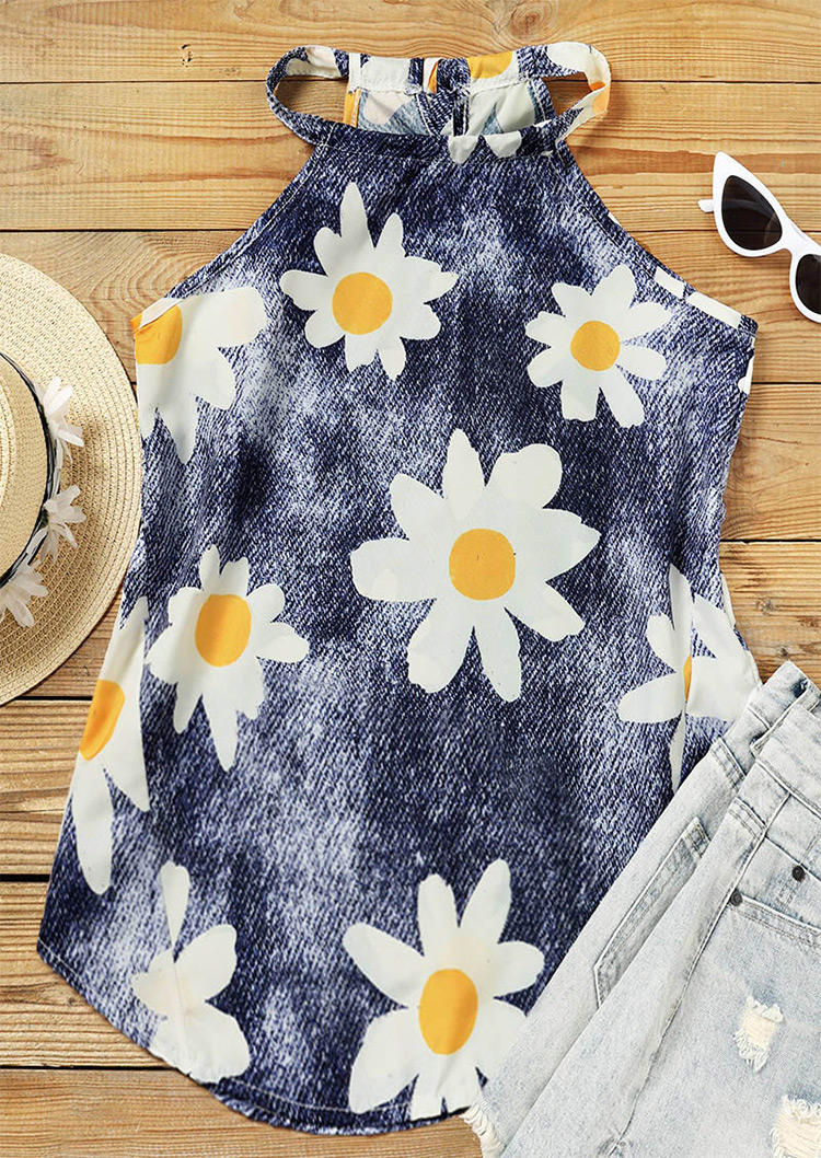 

Tank Tops Floral Tie Dye Casual Camisole in Blue. Size
