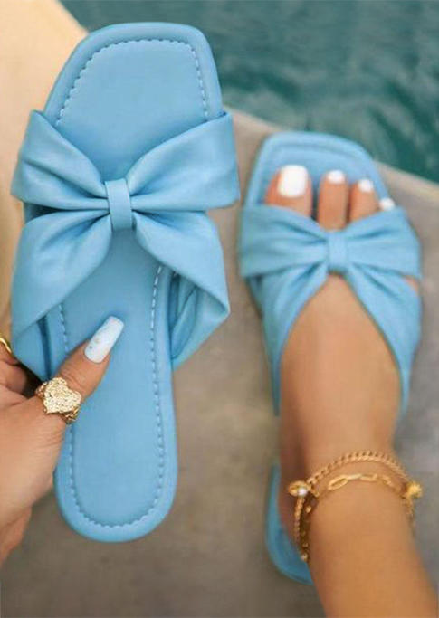Slippers Summer Square Toe Flat Slippers in Blue. Size: 37,38,39,40,41