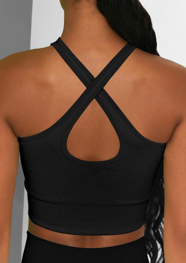 

Activewear Criss-Cross Cut Out Activewear Bra in Black. Size