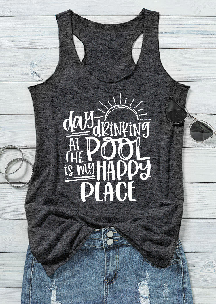 Tank Tops Day Drinking At The Pool Tank Top in Dark Grey. Size: S,M,L,XL
