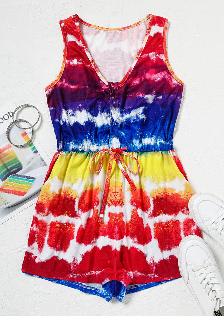 

Jumpsuits & Rompers Tie Dye Pocket Button Romper in Multicolor. Size: L