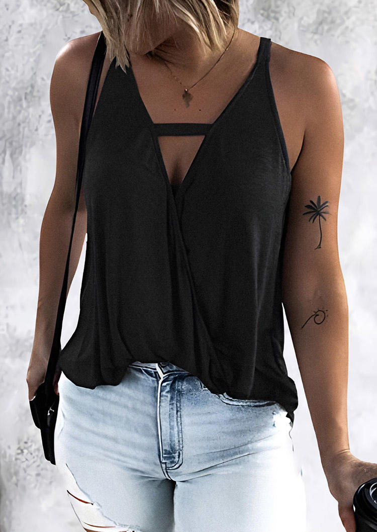 Hollow Out Wrap Sleeveless Camisole - Black