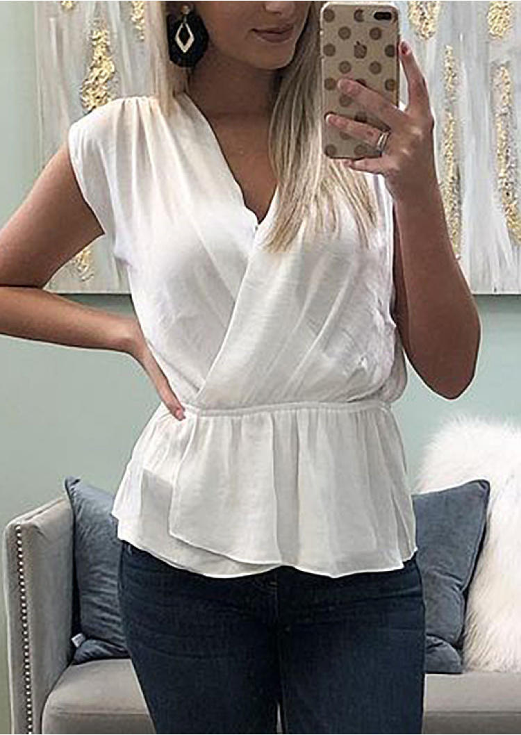 

Blouses Wrap V-Neck Casual Blouse in White. Size: ,M,L,XL