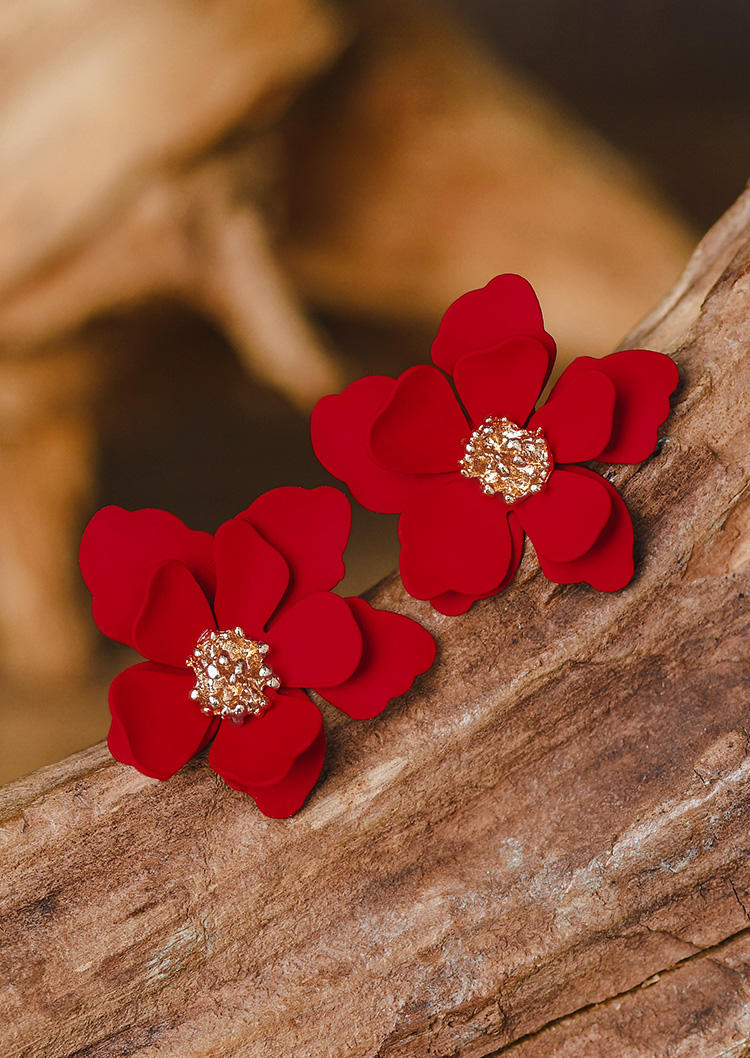 

Earrings Simple Floral Alloy Earrings in Red,Yellow. Size