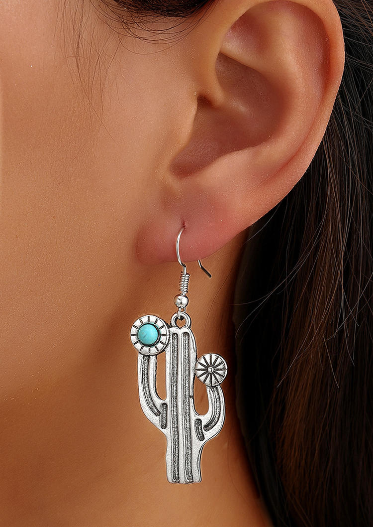 Earrings Turquoise Cactus Alloy Earrings in Silver. Size: One Size