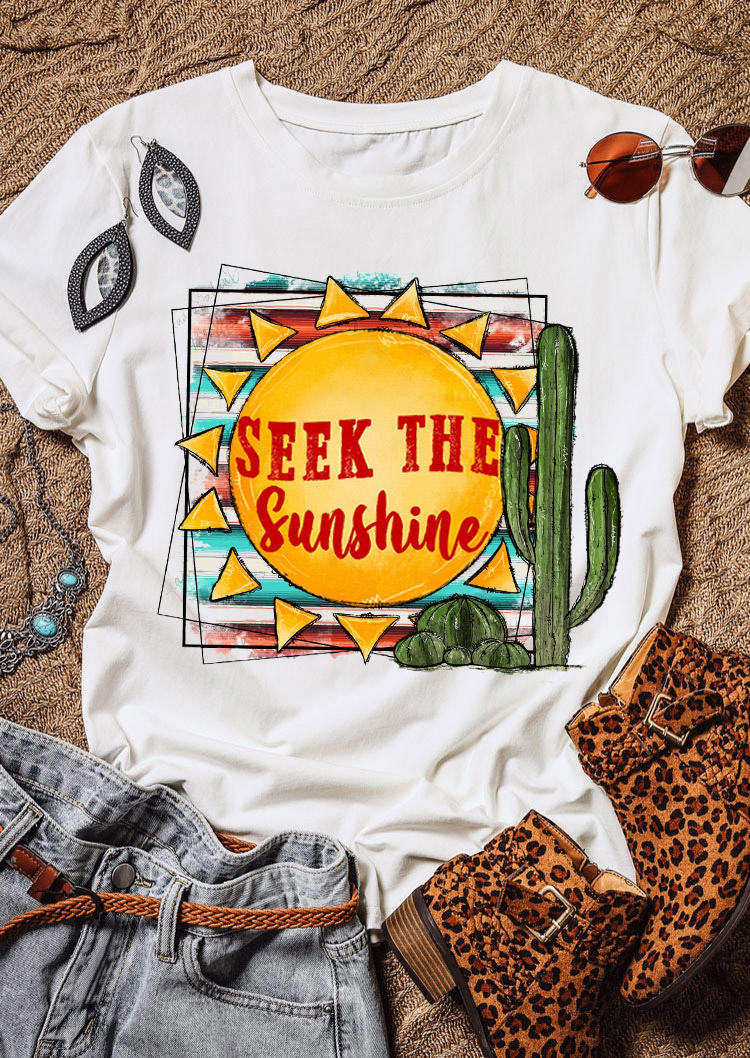 

T-shirts Tees Seek The Sunshine Cactus T-Shirt Tee in White. Size: ,M,L,XL