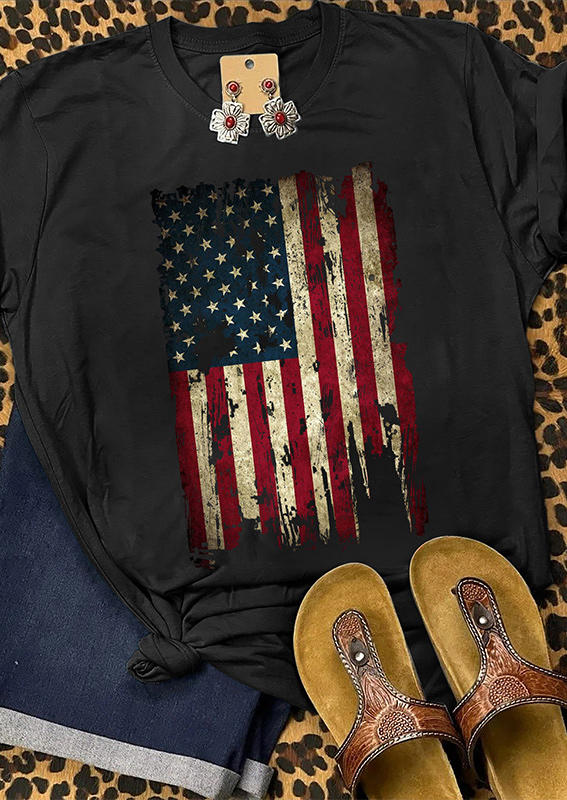 

T-shirts Tees American Flag O-Neck T-Shirt Tee in Black. Size: ,M,L,XL