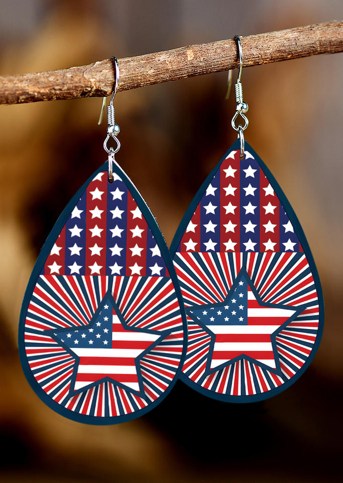 

Earrings American Flag Star Water Drop Earrings in Multicolor. Size