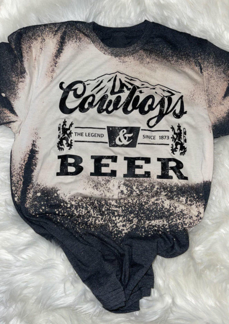 T-shirts Tees Cowboys Beer Bleached T-Shirt Tee in Dark Grey. Size: S,M,L,XL