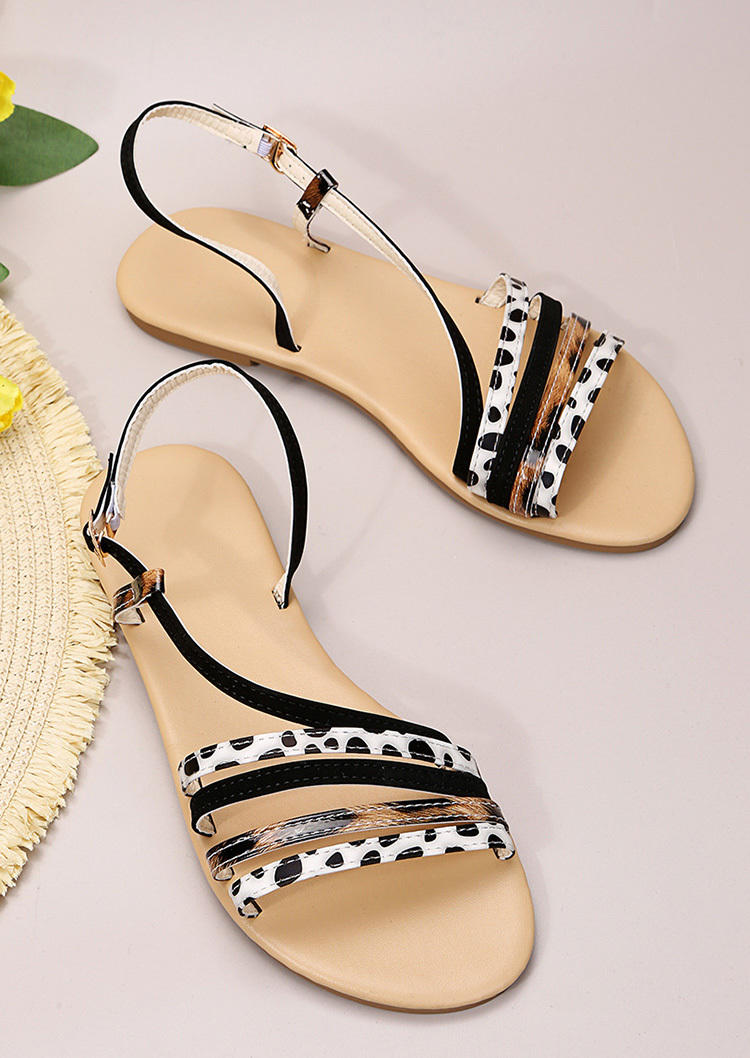 

Sandals Leopard Buckle Strap Flat Sandals without Anklet in Black. Size