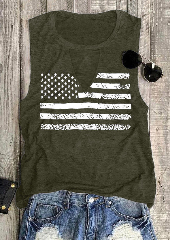 Hollow Out American Flag Tank - Army Green