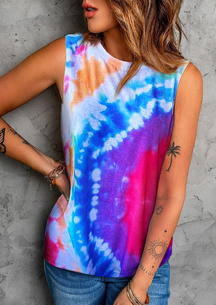 

Tank Tops Tie Dye O-Neck Casual Tank Top in Multicolor. Size: ,M,L,XL