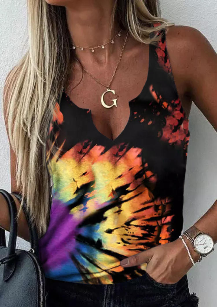 Tank Tops Reverse Tie Dye Rainbow Notched Neck Tank Top in Multicolor. Size: S,M,L,XL