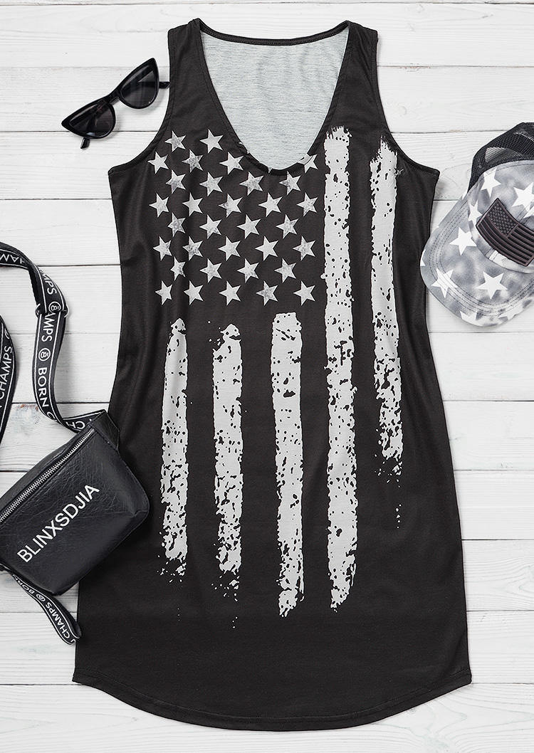 

Mini Dresses American Flag Star Striped Tank Mini Dress in Black. Size