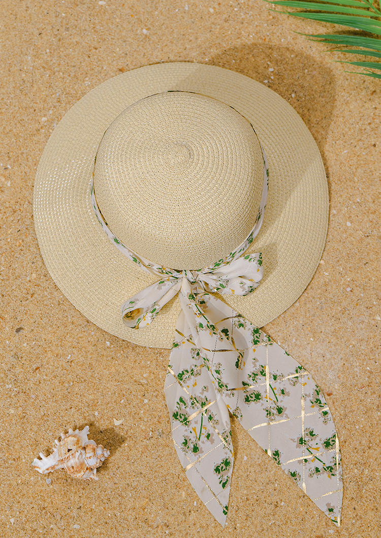 Hats Floral Sun Visor Rolled Up Straw Hat in Beige,Khaki. Size: One Size