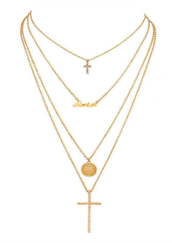 

Necklaces Multi-Layered Cross Alloy Necklace in Gold. Size
