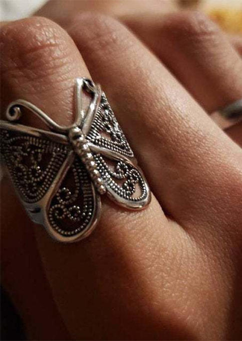 Rings Butterfly Alloy Adjustable Ring in Gold,Silver. Size: One Size