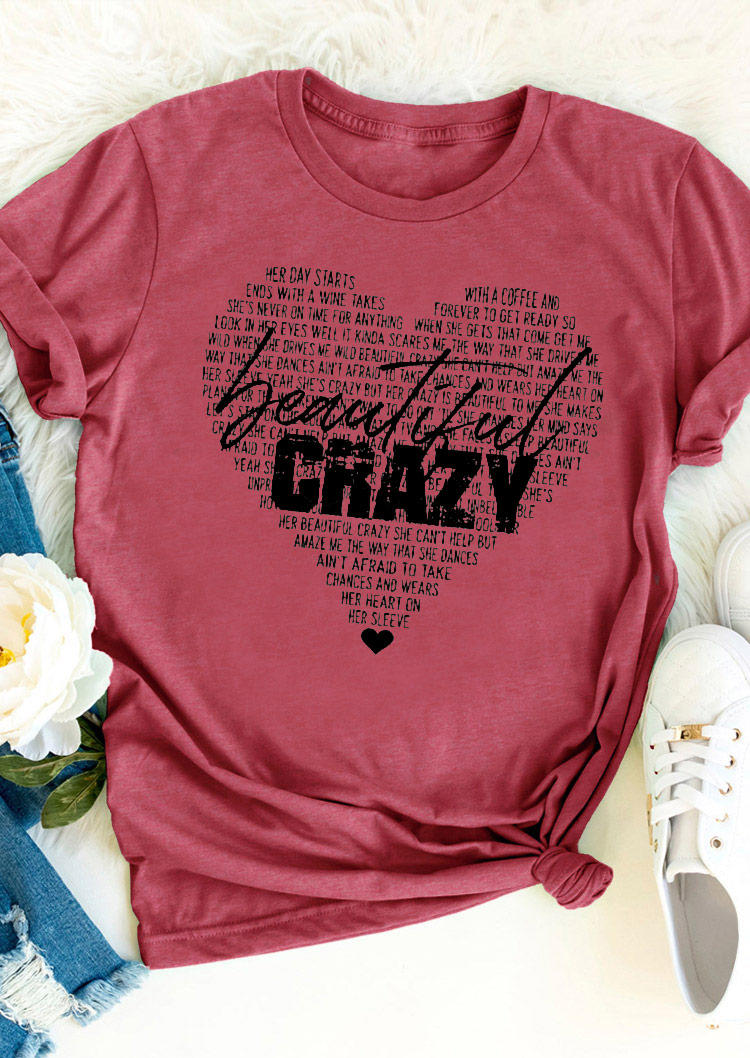 

T-shirts Tees Beautiful Crazy Heart T-Shirt Tee in Brick Red. Size