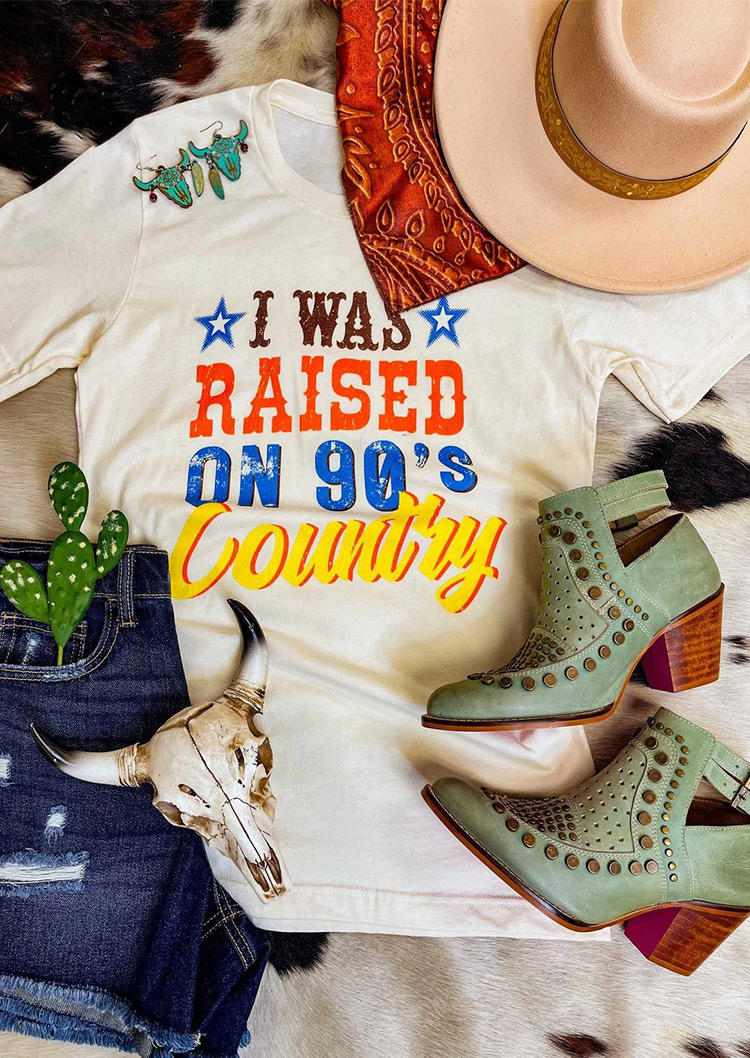 T-shirts Tees I Was Raised On 90's Country Star T-Shirt Tee in White. Size: S,M,L,XL
