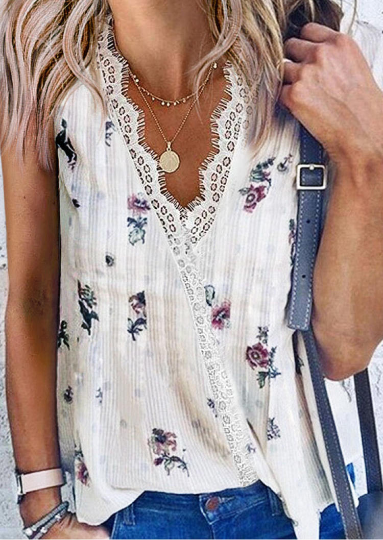 

Tank Tops Floral Lace Splicing Tank Top - White in Beige. Size